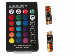 Żarówki samochodowe T10 RGB na pilota kpl 2szt w5w